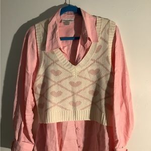 Say What? Sweaters Heart Sweatervest - pink and white. Size XL